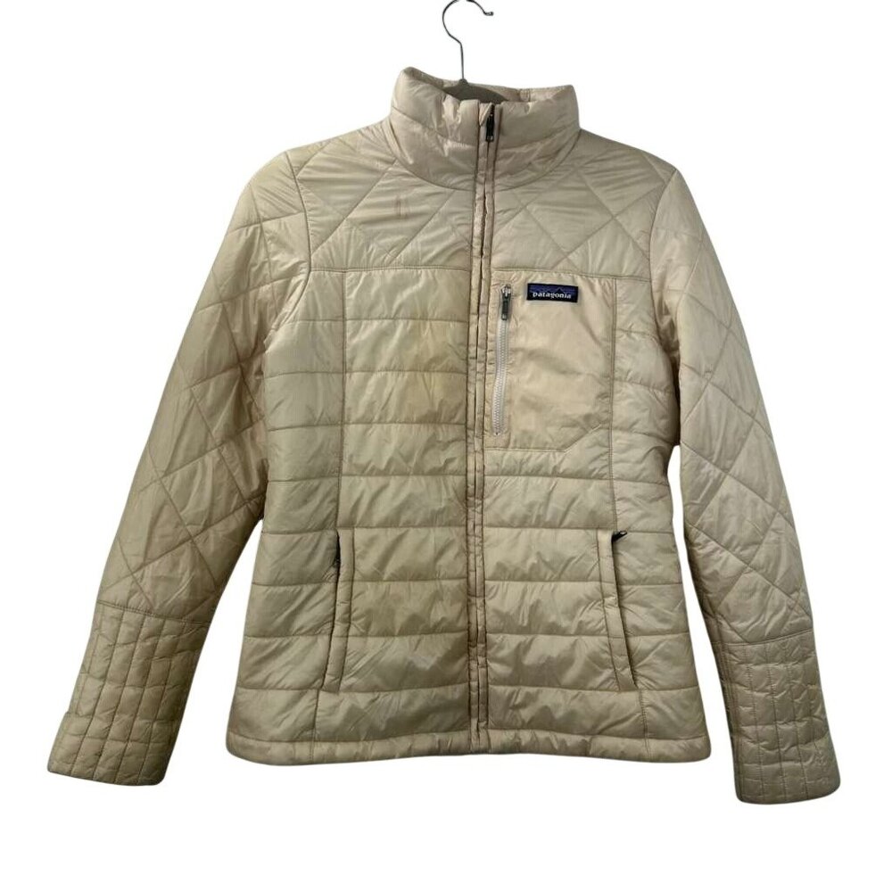 Patagonia Women's Small Ivory Insulated Full Zip Puffer Jacket Front Pockets
